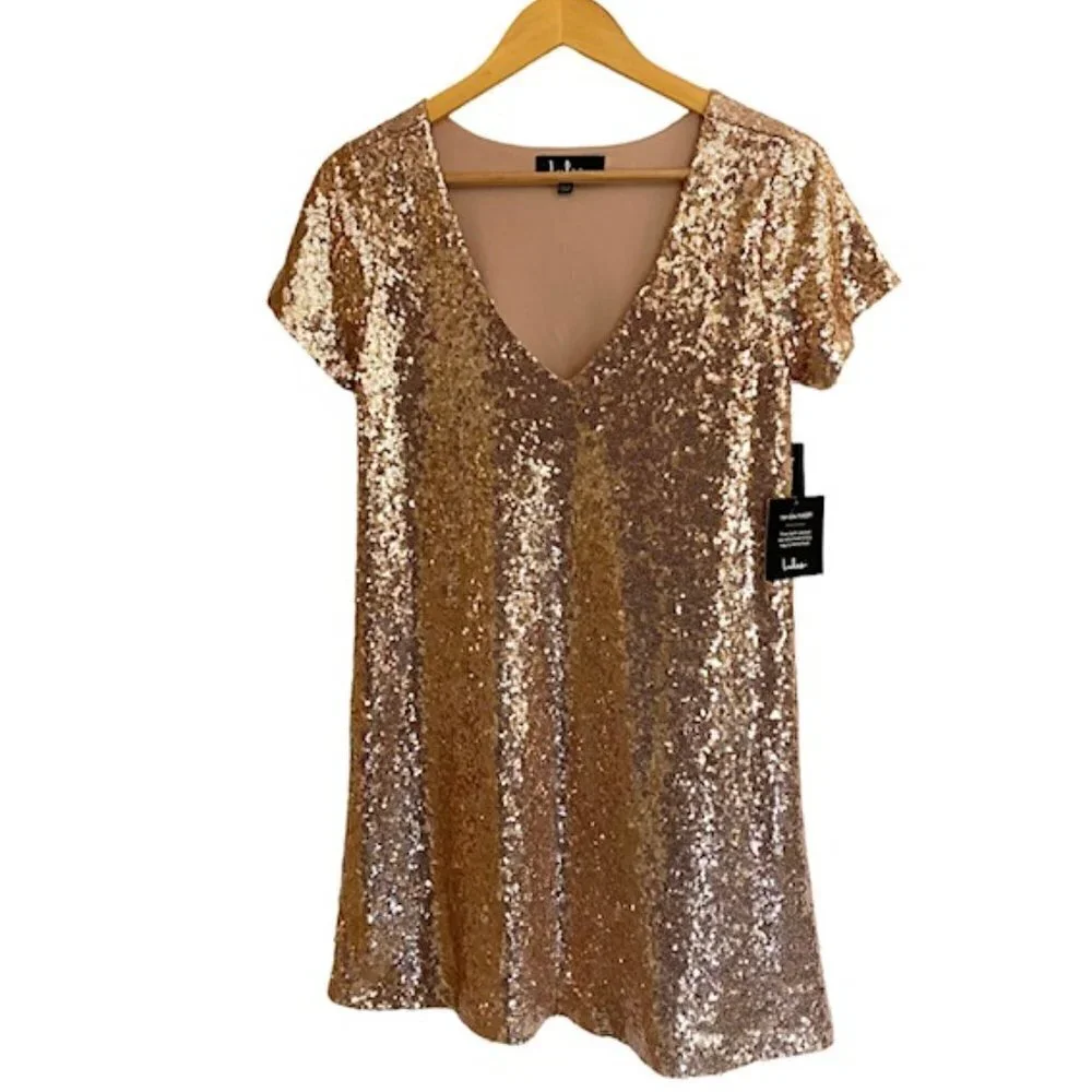 NWT LuLus Rose Gold Sequin Dress XSmall - Picture 2 of 6
